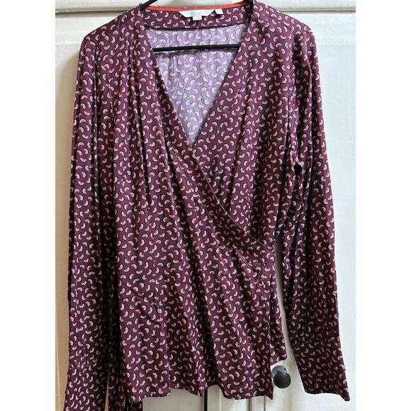Boden Women's Belle Wrap Tie Waist Maroon Rainbow Long Sleeve Blouse Top - 14R - Picture 6 of 11
